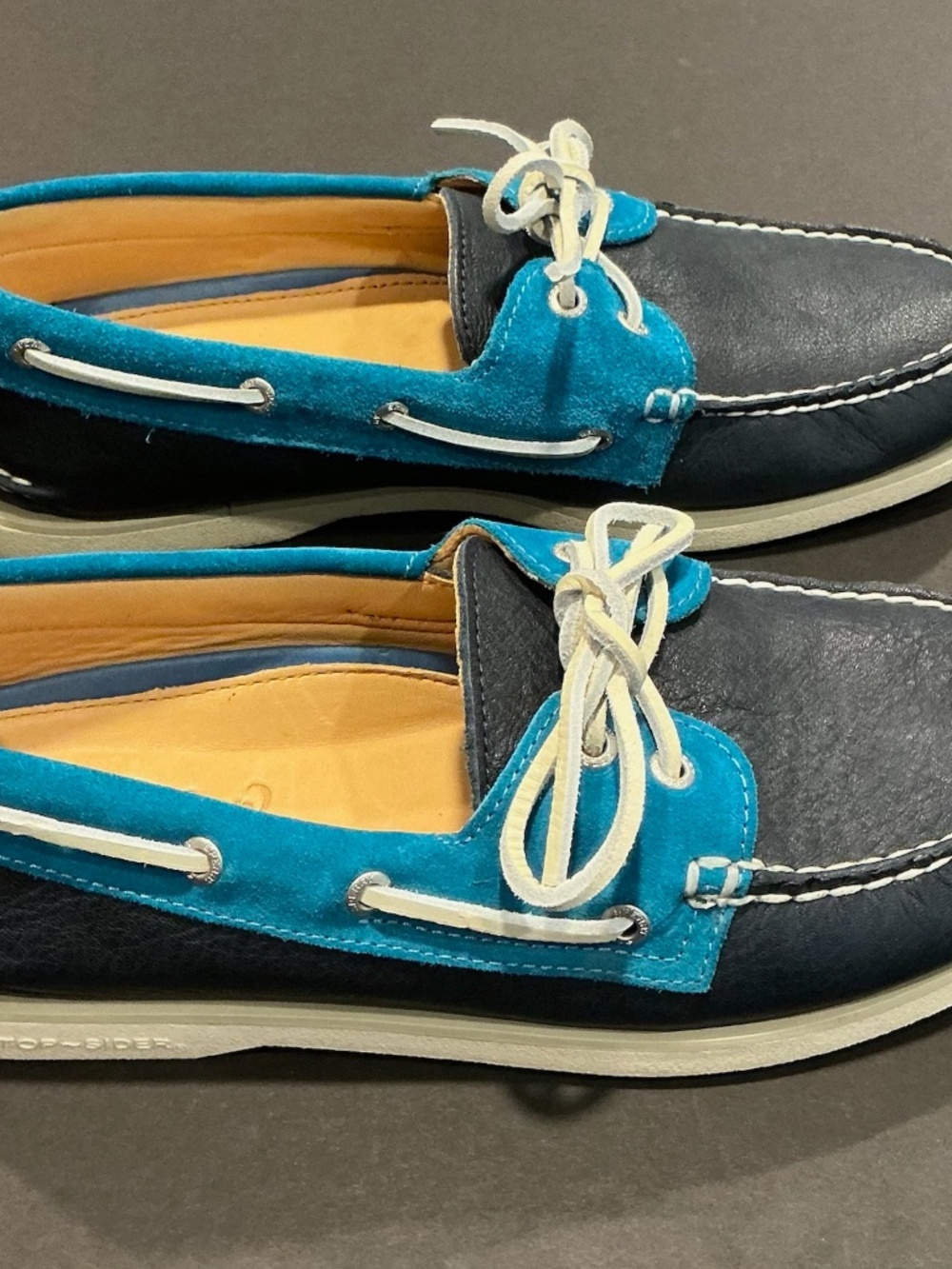 Sperry Top Sider Leather Suede Boat Shoes Blue Colorblock Men’s Size 10 - Picture 7 of 16